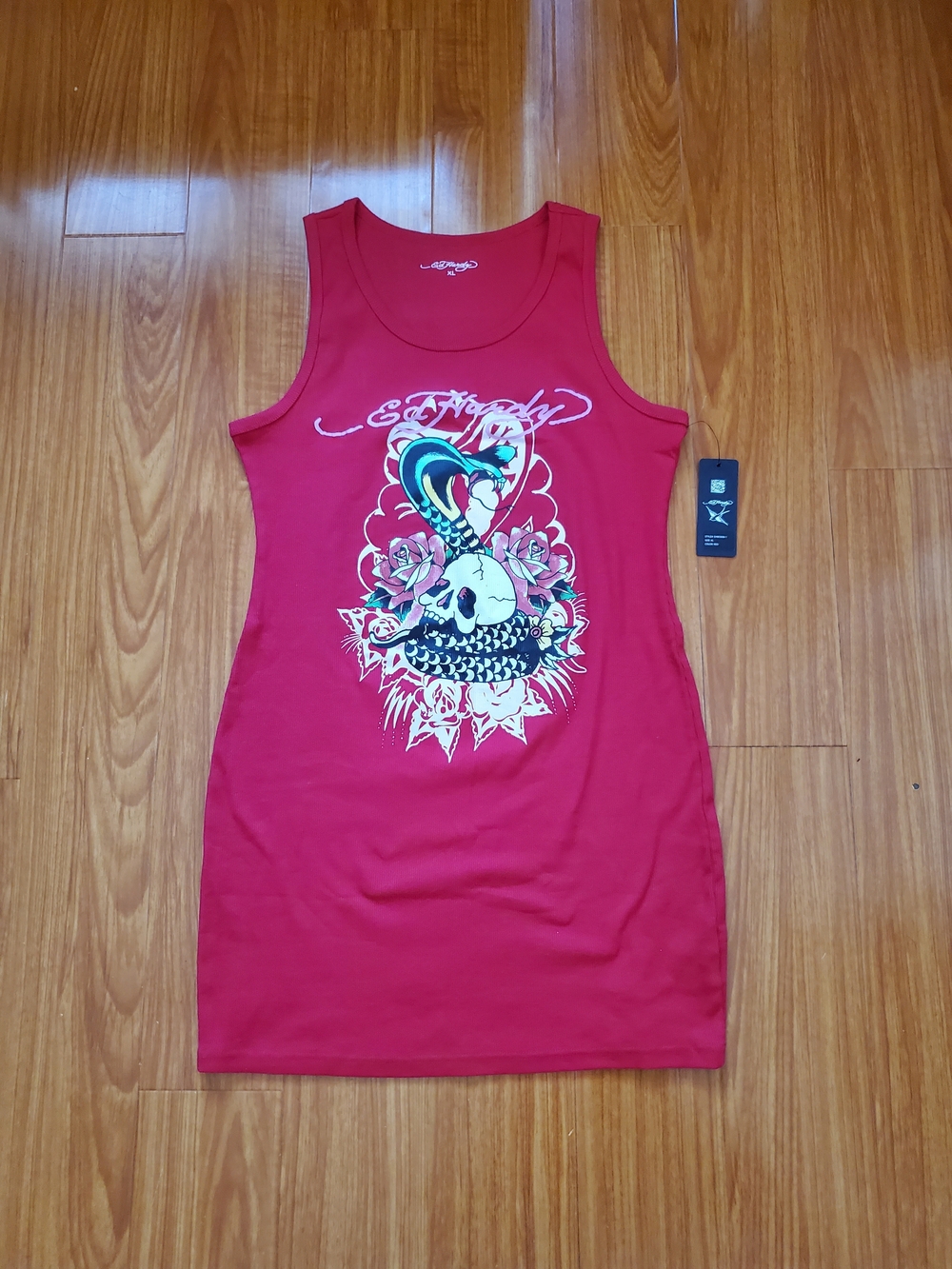 Ed Hardy Red Tank Dress with Skull & Snake Graphic
